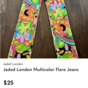 Jaded London Neon Floral Flare Jeans - Green Pink Orange Blue Black